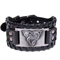 Genuine Viking Sun Symbol Men's Wide Leather Bracelet_voghion.com