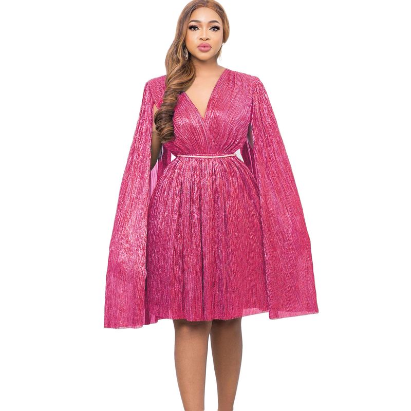 Damenbekleidung Neue V-Ausschnitt Temperament Langarm Cape Taille Kleid Rock_voghion.com