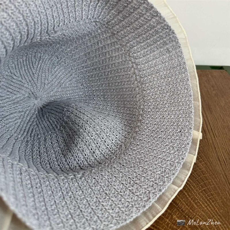 Cappello da pescatore lavorato a maglia con gonna in pizzo e giunture, cappello da sole estivo lavorato a maglia per bambini_voghion.com