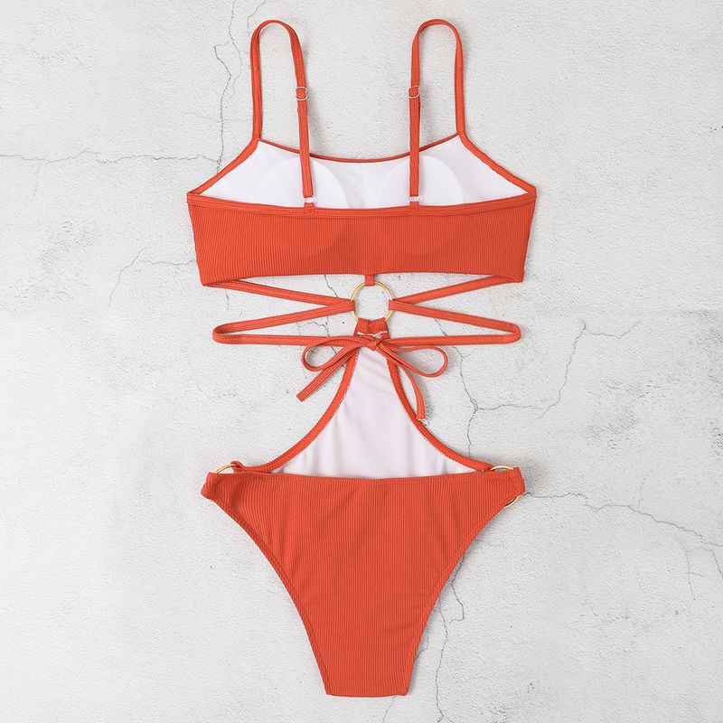 Maillot de bain une pièce Sexy, couleur unie, taille haute, Bikini, pour femmes_voghion.com