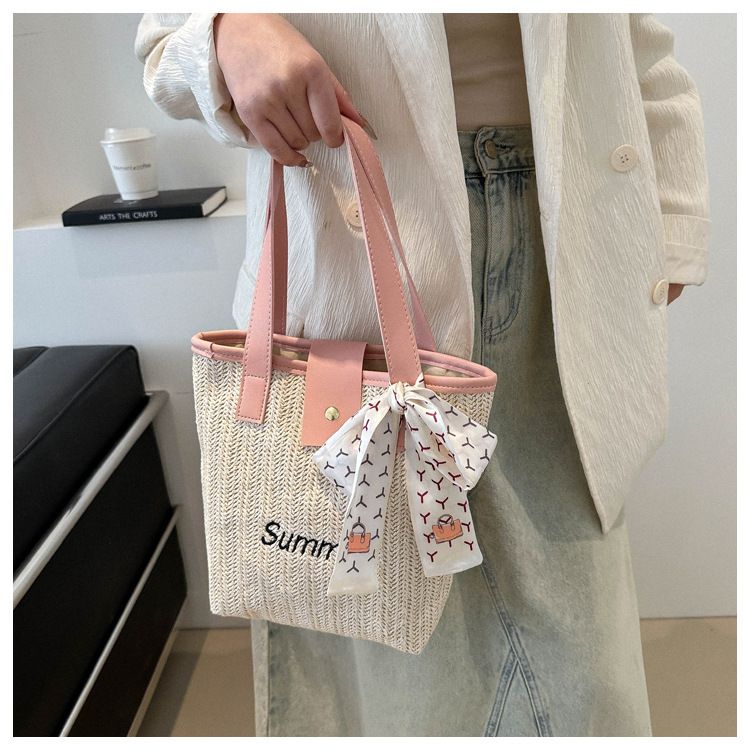 Borsa secchiello sciarpa personalizzata per ragazza, unica, tessuta 2024, nuova estate, fresca spiaggia Versatile_voghion.com