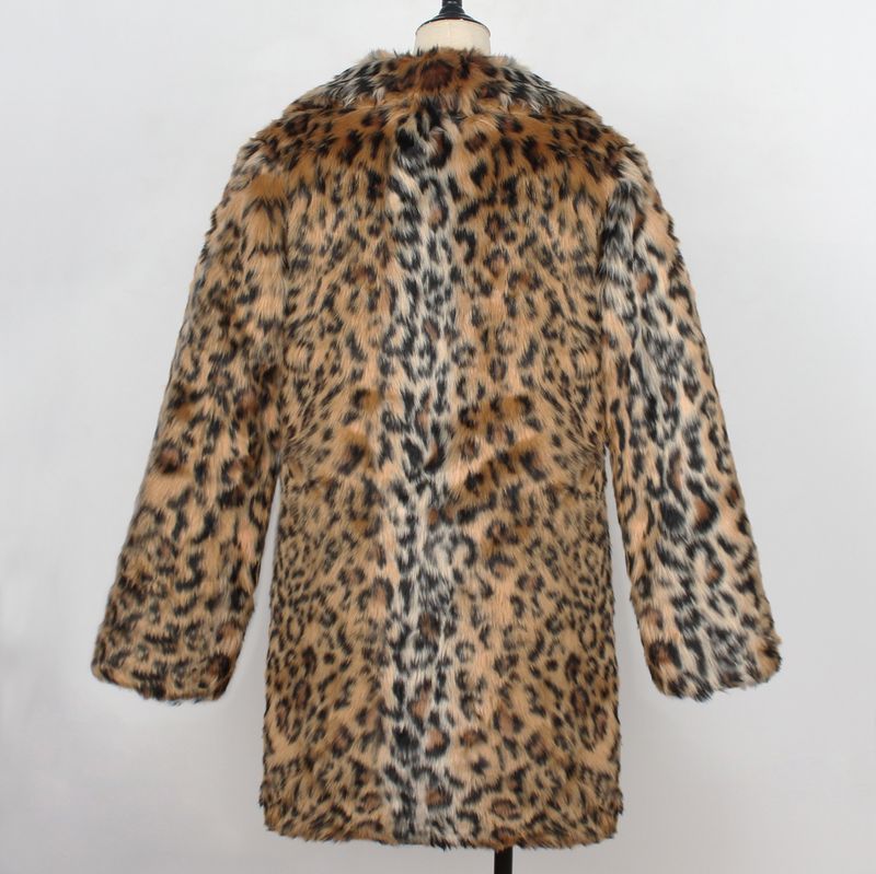 Women’s Long Leopard Print Faux Fur Coat – Suit Collar Plush Jacket, Winter Warm & Stylish_voghion.com