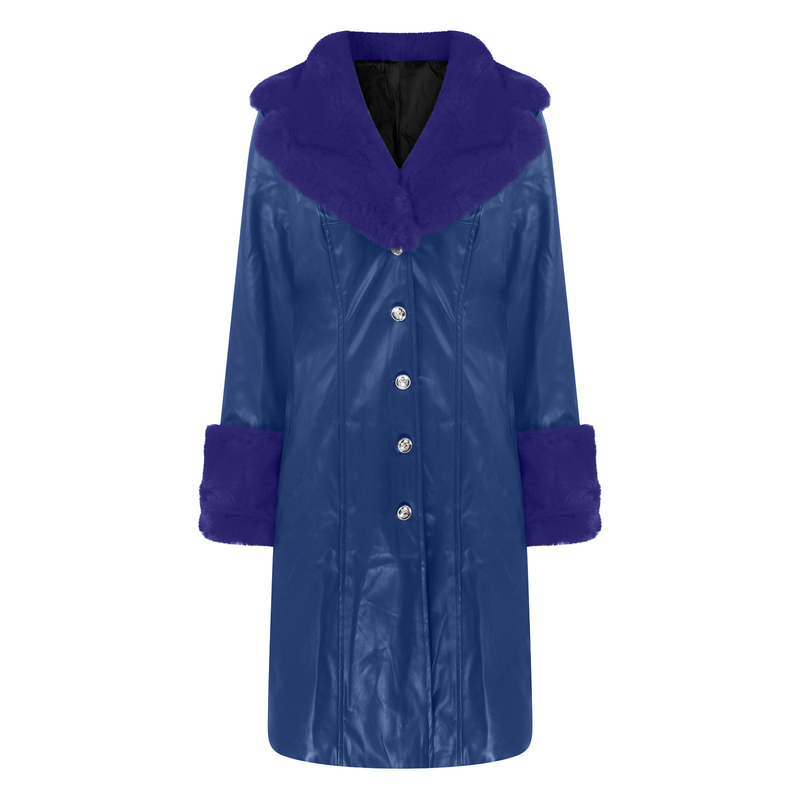 Chaqueta de PU para mujer, abrigo largo con solapa, cuello de piel, temperamento, cremallera, ropa para mujer_voghion.com