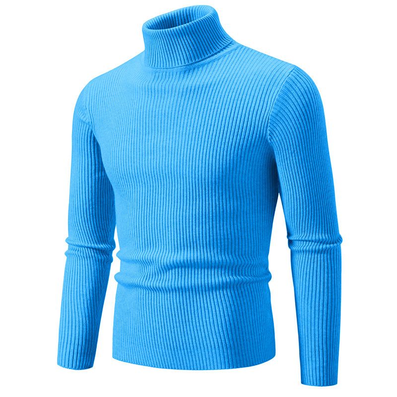 Maglione da uomo in maglia, collo alto, vestibilità slim, casual, tinta unita, a maniche lunghe, per autunno e inverno. Abbigliamento da uomo_voghion.com