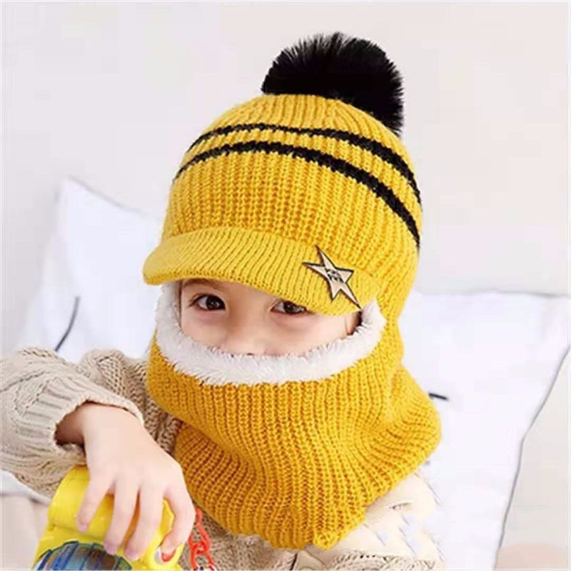 Gorro de punto de felpa para niños de diseño otoño e invierno 2-5 años niño y niña bebé más línea de pelusa protección contra el viento babero para la oreja un sombrero_voghion.com