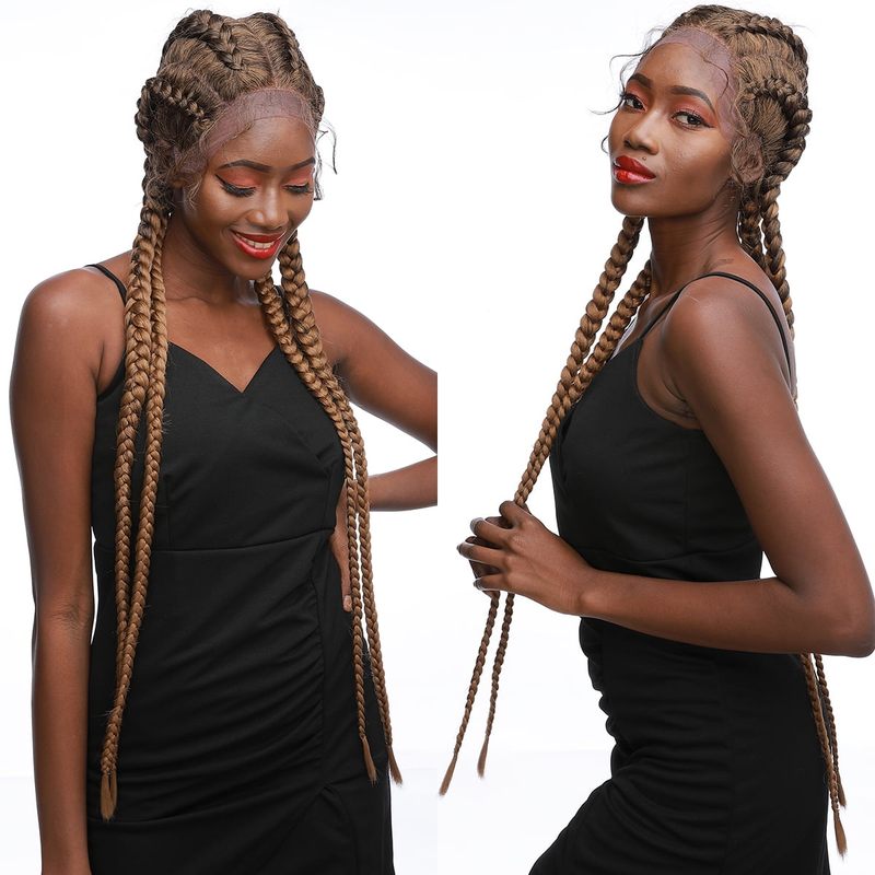 36inch chemical fiber lace braid wig wig 13*5*1 lace hand-woven braid four-strand braid long braid wig_voghion.com