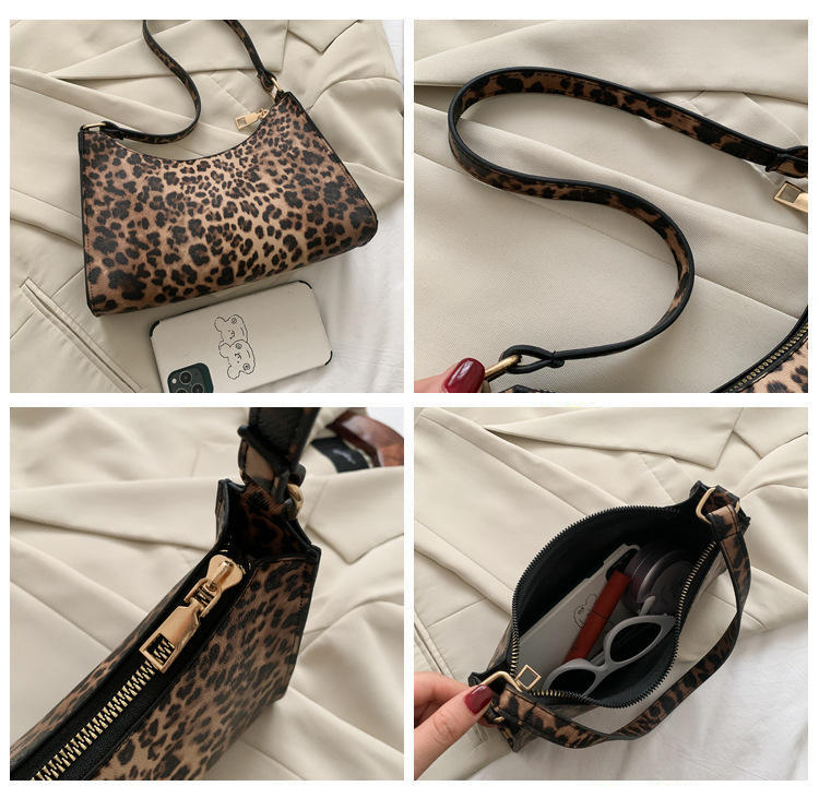 French niche design bag 2024 popular new trendy and trendy portable women's bag fashion leopard print single shoulder underarm bag_voghion.com