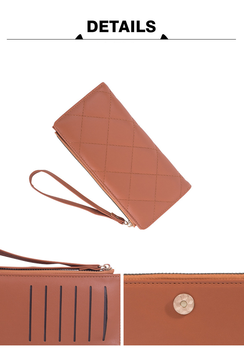 Long zipper wallet women's diamond solid color large capacity card holder wallet wallet clutch wallet_voghion.com