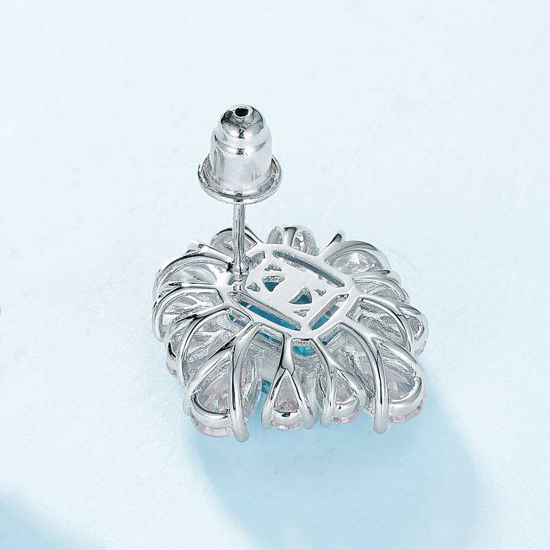 Atmosphärische Ohrringe mit Diamanten im Eisblumenschliff und hohem Kohlenstoffgehalt, S925 Silber, eingelegte Ohrringe mit aquamarinfarbenen Edelsteinen, vielseitig einsetzbar_voghion.com