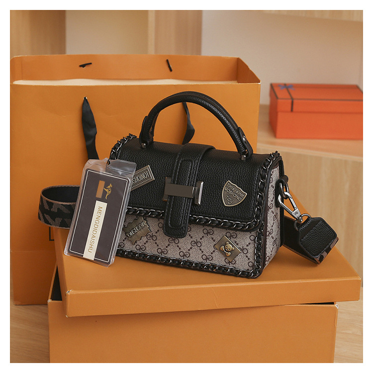 Borsa a tracolla vintage in pelle PU da donna, nuovo distintivo monogramma a contrasto di colore 2025, 2 tracolle regolabili, borsa a tracolla_voghion.com