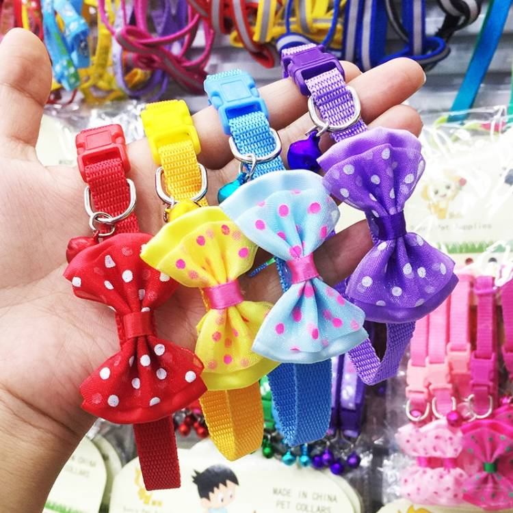 Adjustable Bow Knot Bell Collar Cat Dog Collars_voghion.com