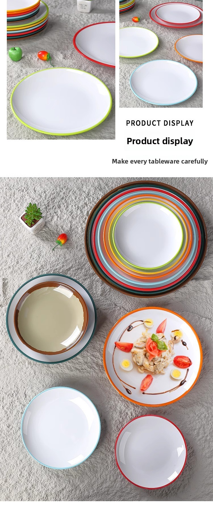 Talerz bufetowy Premium Melamine - Ceramiczny okrągły talerz do restauracji i hoteli w stylu zachodnim, wielofunkcyjny do gorących potraw i zimnych przystawek_voghion.com
