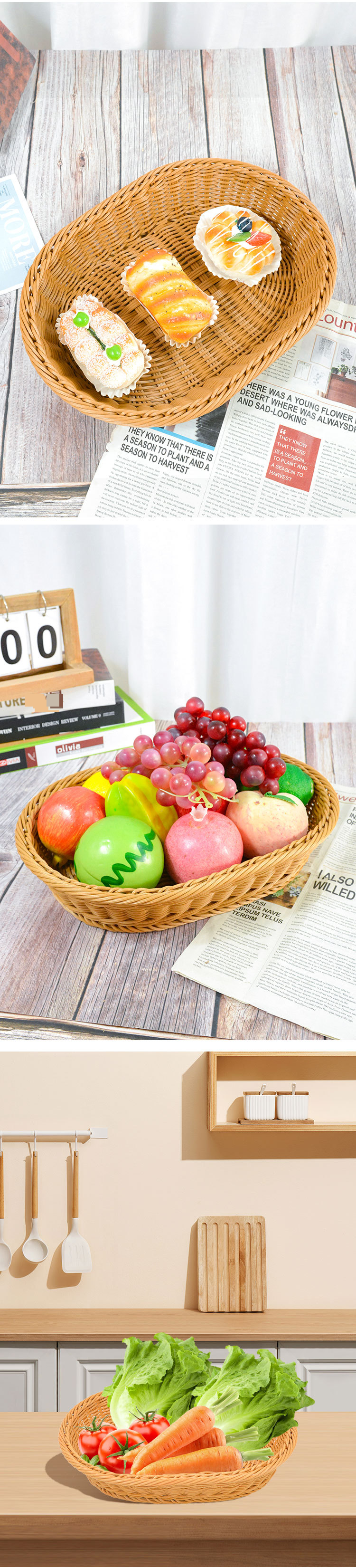 Oval Rattan Bread Basket Environmentally Friendly Rattan Weaving Display Basket Fruit Basket Storage Basket_voghion.com