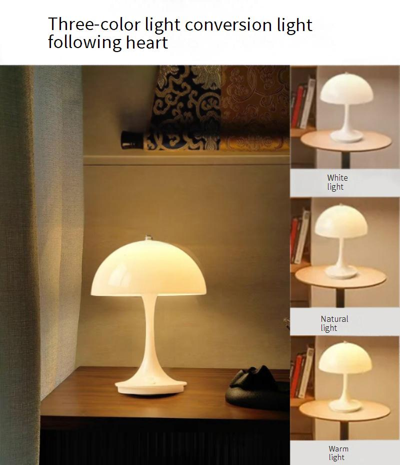 Lámpara de mesa con forma de hongo - Luz nocturna con capullo floral y batería recargable por USB, LED blanco cálido regulable para dormitorio, bar y restaurante._voghion.com
