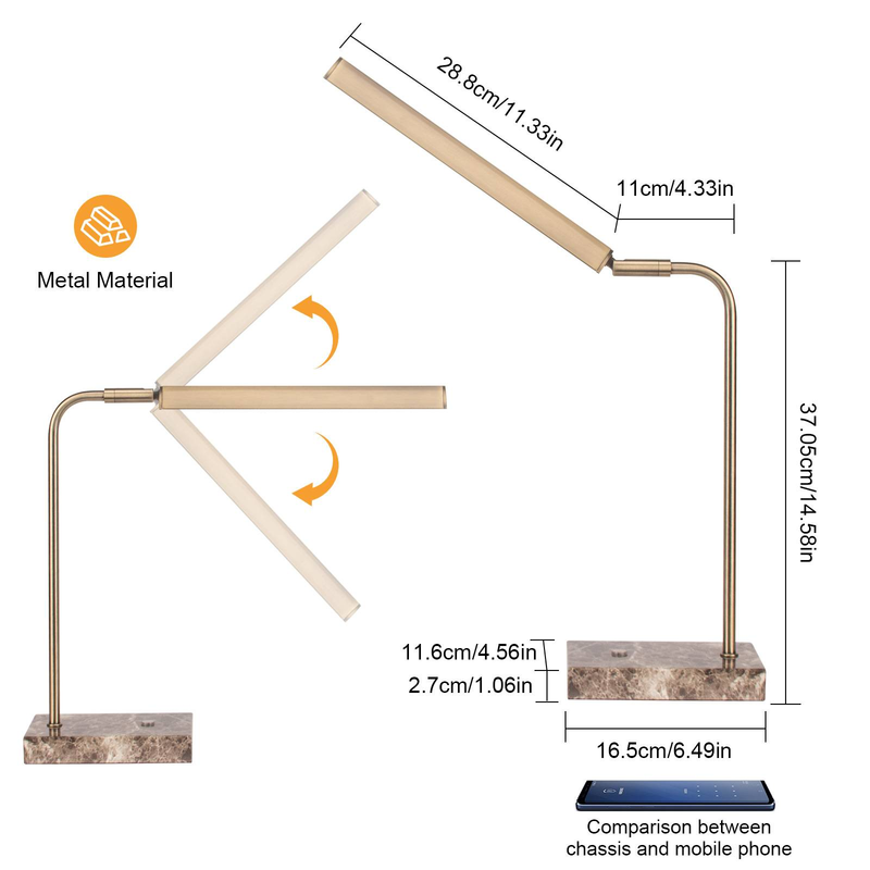 Dimmbare LED Schreibtischlampe Mit Metallarm & Marmorfuß - Dimmbar, 3 Farbtemperaturen, Augenschonend, Bürolampe, Leselampe, Homeoffice_voghion.com