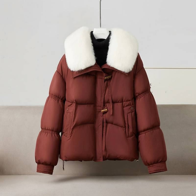 Dames winterjas met afneembare capuchon van konijnenbont - Oversized gewatteerde jas (zwart/wit/bruin/rood) | Koreaanse streetwearstijl (M-XXL)_voghion.com