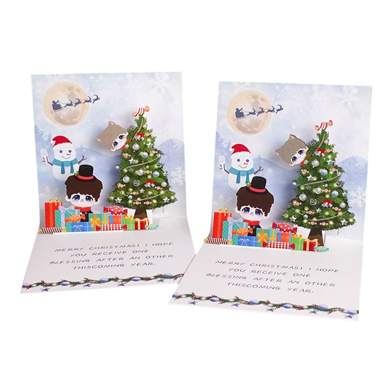 Carte de vœux pop-up 3D de Noël, sculpture en papier artisanale pour décorations de fêtes, invitations de fête, message personnalisable_voghion.com