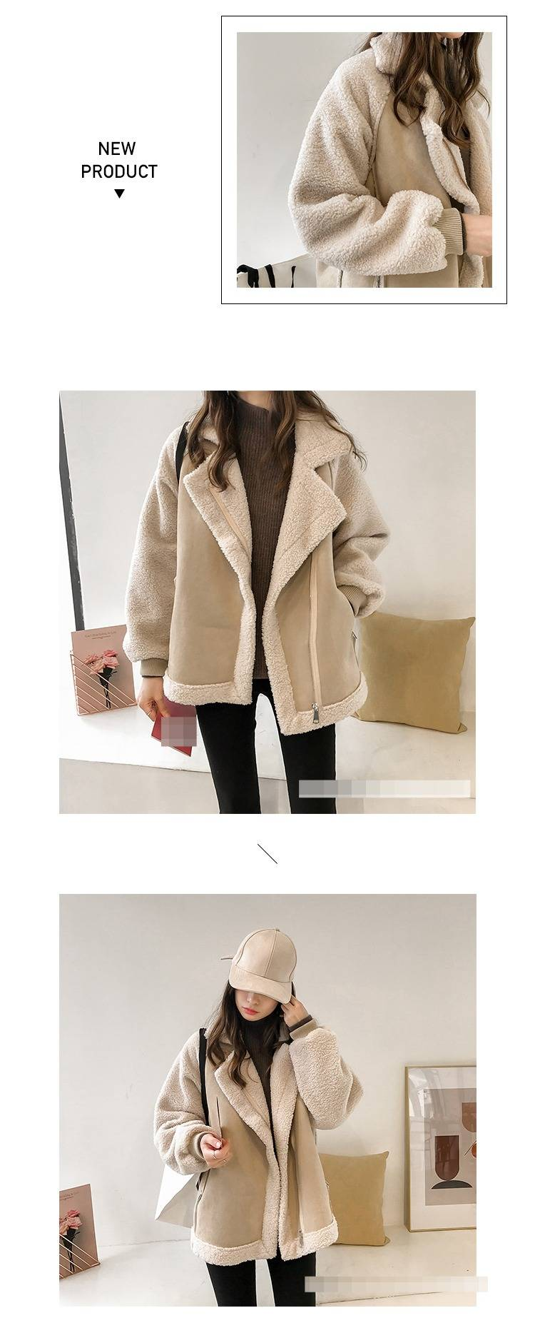 Veste courte en suédine doublée de fausse fourrure pour femme - Veste d'hiver en polaire confortable, coupe ample, style bomber, fermeture éclair à bouton (kaki, beige, café)_voghion.com