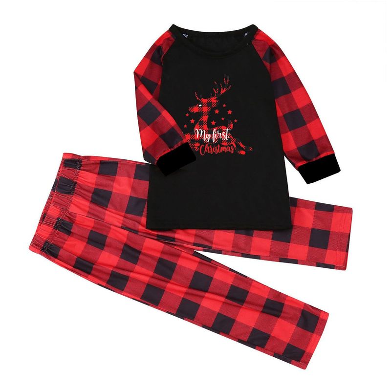 2025 Christmas Parent-child Clothing Long Sleeved Long Pants Checkered Patchwork Printed Home Clothes Christmas Parent-child Clothing Set-Men's Style_voghion.com