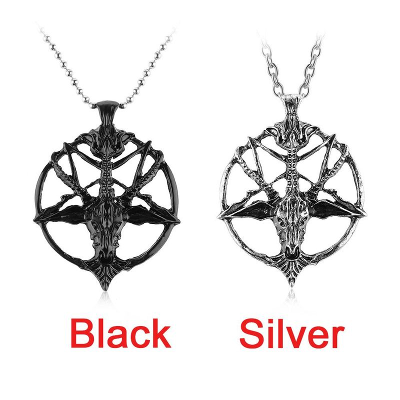 Collana con ciondolo a forma di pentagramma, con teschio e testa di capra, unisex, in metallo, con stella vintage, per fortuna, satanismo e occultismo._voghion.com