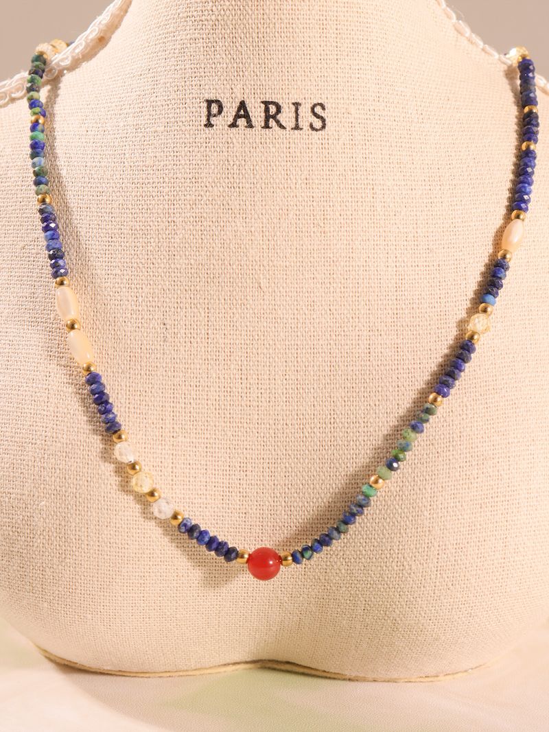 Collana in stile etnico con catenina per clavicola in zircone con conchiglia di lapislazzuli naturale retrò Sugar Cube e design di nicchia in agata rossa_voghion.com