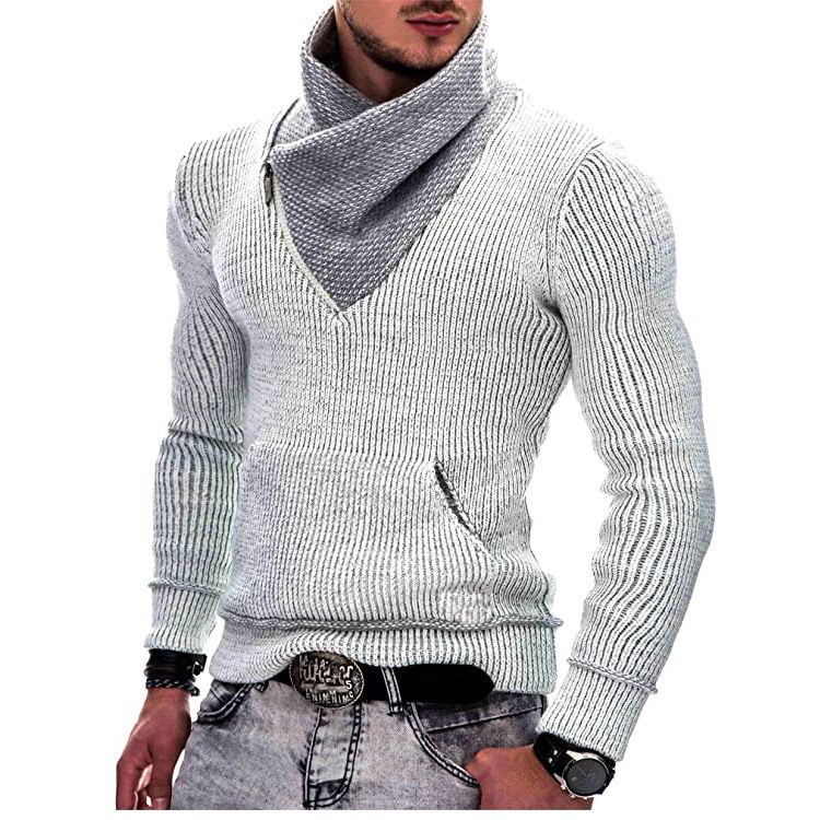 Roupas masculinas outono e inverno moda masculina suéter manga comprida gola alta bolso malha suéter masculino clot masculino_voghion.com