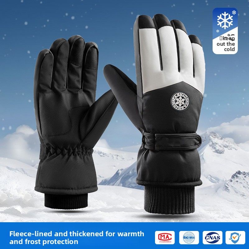 Guantes de esquí de algodón para hombre y mujer, con forro polar, resistentes al viento, impermeables y cálidos, para invierno, con pantalla táctil, para bicicleta eléctrica_voghion.com