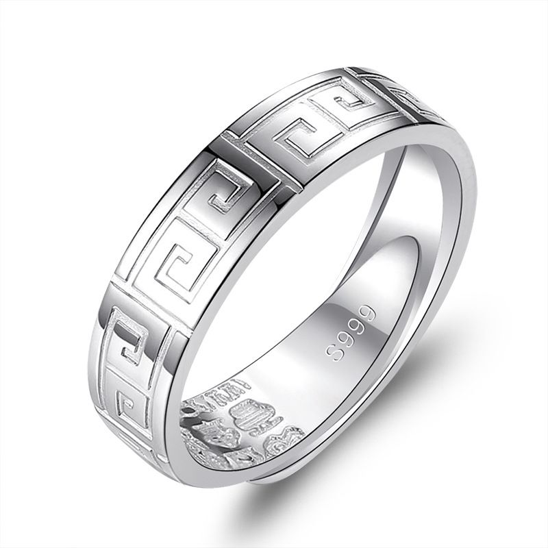 Anello placcato con motivo di ritorno in stile cinese, personalità alla moda e gioielli in argento versatili per single maschili_voghion.com