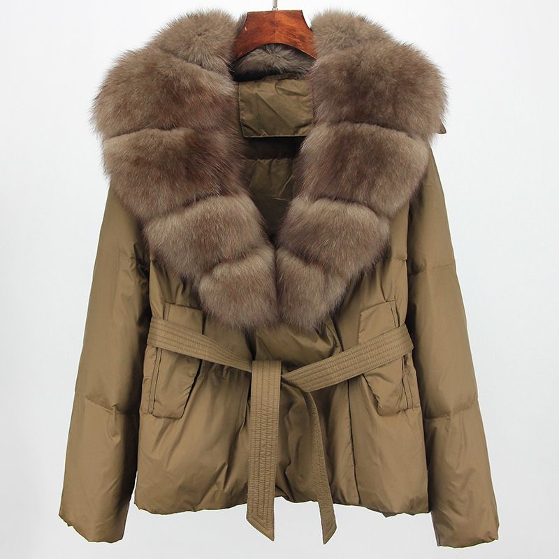 "Tailored Winter Essential – Women’s Short Puffer Jacket With Detachable Fox Fur Trim (91% Duck Down, Belted Waist For Petite Frames)"_voghion.com