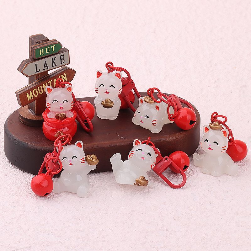 Ciondolo luminoso per auto a forma di gatto, squisito portachiavi portafortuna con decorazione per zaino e simpatico cartone animato femminile_voghion.com