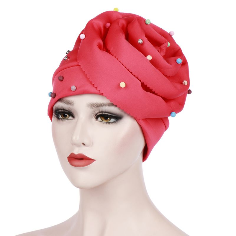 ny ensfarget turbanhatt med perler, plass sukkerspinn farget blomsterhatt med perler, turbanhatt_voghion.com