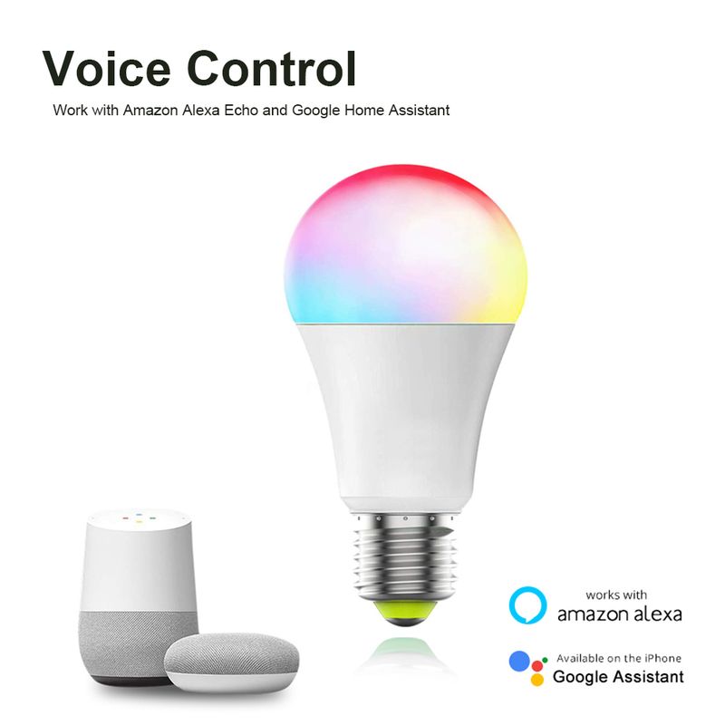 WiFi Smart Home Glühbirne, E27 RGB LED Lampe dimmbar mit Smart Life APP, Sprachsteuerung für Google Home, Alexa_voghion.com