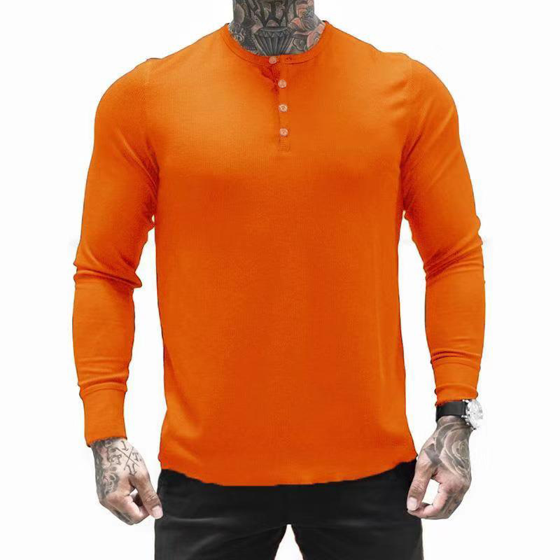 Muscle Fitness Brother Men's Spring and Autumn Sports Leisure Elastic Long Sleeve T-shirt Smooth Board No_voghion.com