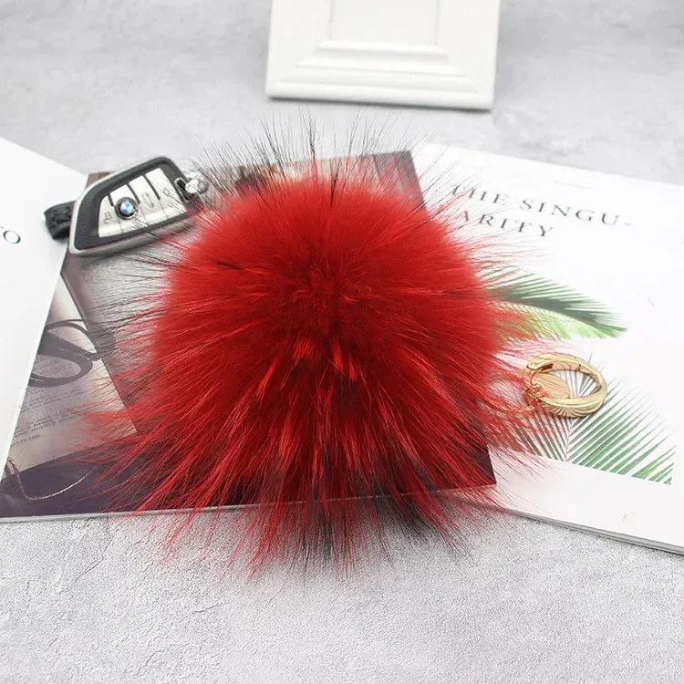 15cm Fluffy Real Raccoon Ball Pom Poms Fur Pompom High Quality Keychain Key Chain Metal Ring Pendant For Women F281_voghion.com