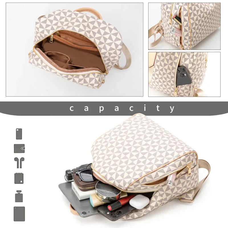 Designer Bag Free Shipping Geometric Pattern Backpack With Adjustable Straps And Zipper Pockets_voghion.com