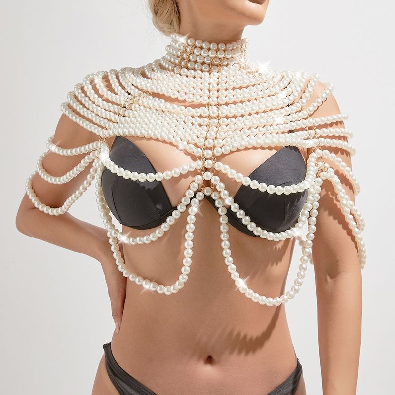Catena per il corpo con perle multistrato - Elegante ornamento per spalle e petto con design a strati_voghion.com