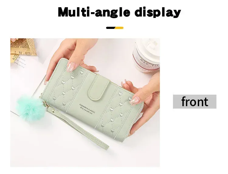 Frauen Lange Brieftasche Pu-leder Halter Große Kapazität Haspe Reißverschluss Geldbörse Multi-karten-organizer Handy Armband_voghion.com