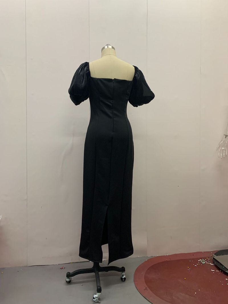 Gonna lunga a pois retrò alla moda con colletto semiaperto, vestibilità aderente, da donna_voghion.com