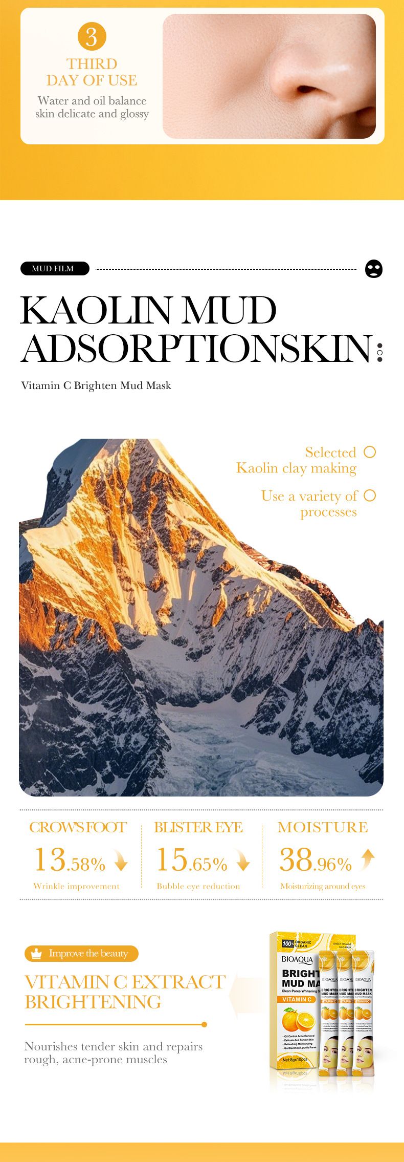 BIOAOUA Masque de boue éclaircissant à la vitamine C 8 g x 10 pièces Masque nettoyant en profondeur pour le contrôle du sébum Masque éclaircissant pour le teint_voghion.com