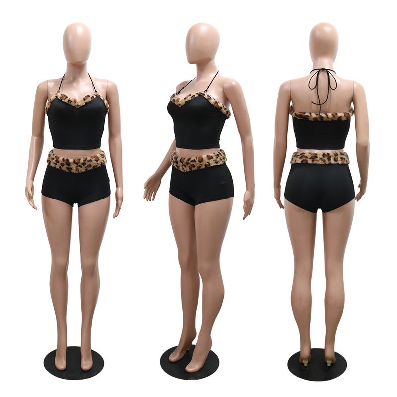Leopard Print Two-Piece Set Women's Sexy Tie-Front Crop Top & Mini Skirt_voghion.com