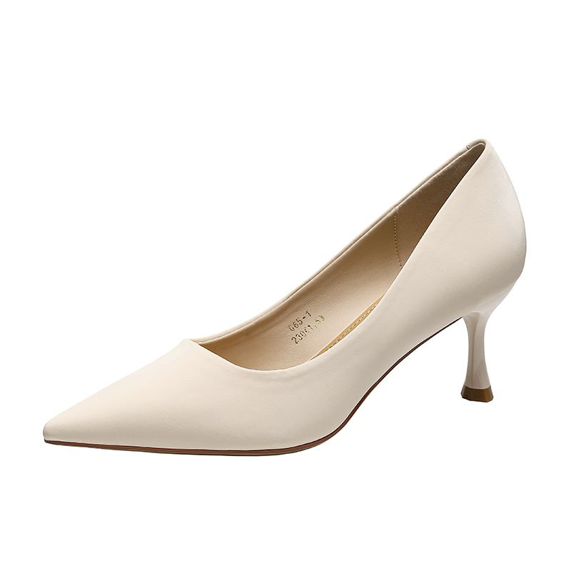 Tacchi alti in morbida pelle, scarpe singole a punta con tacco piccolo in stile francese, scarpe da donna_voghion.com
