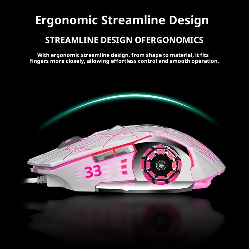 Digitex Digitex Macro Programming Gaming Variable Speed Light Breathing Lamp USB Wired Computer Mouse 6 Buttons Iron Bottom Braided_voghion.com