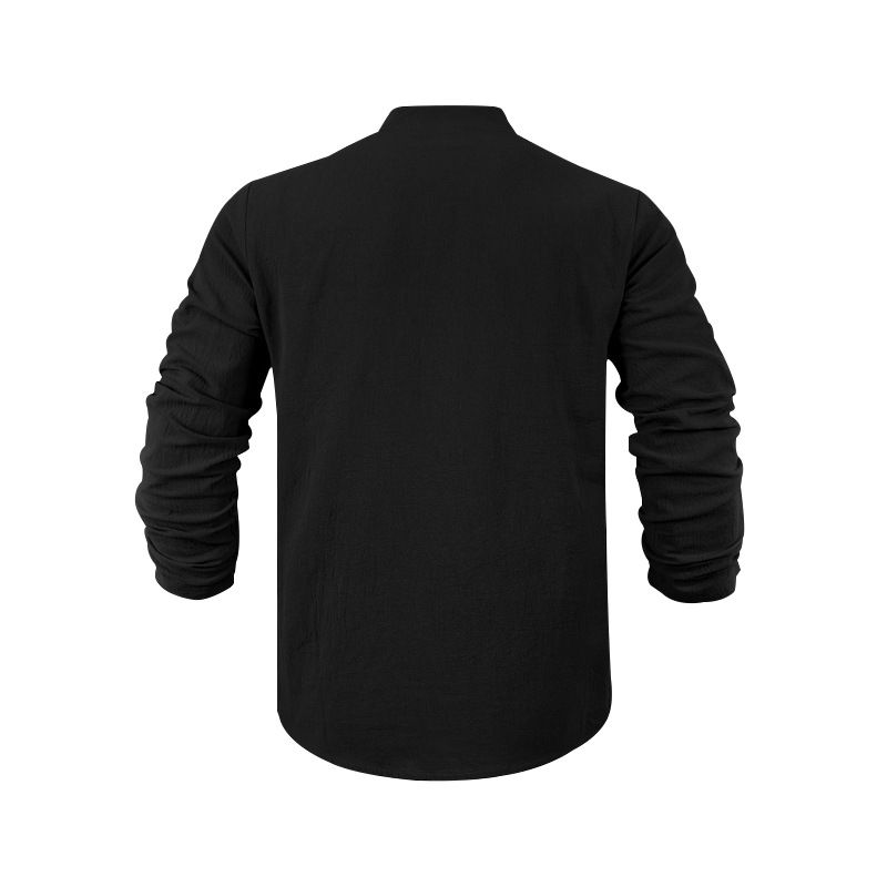 Maglietta a maniche lunghe con scollo a V in lino traspirante per uomo - Vestibilità rilassata, comfort casual, essenziale per l'estate_voghion.com