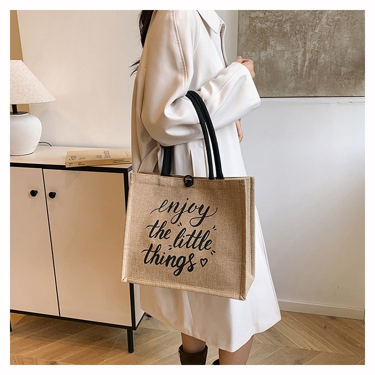 Beach Bag Thickened Large Capacity Linen Underarm Bag Shopping Bag Commuter Tote Bag Premium Casual Hand Bill Shoulder Bag Minimalism_voghion.com
