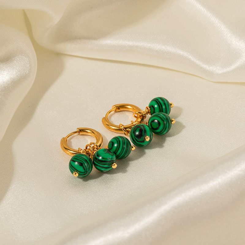 Tre pendenti con nappa in malachite verde in acciaio inossidabile dorato, orecchini alla moda in stile INS, gioielli da donna_voghion.com