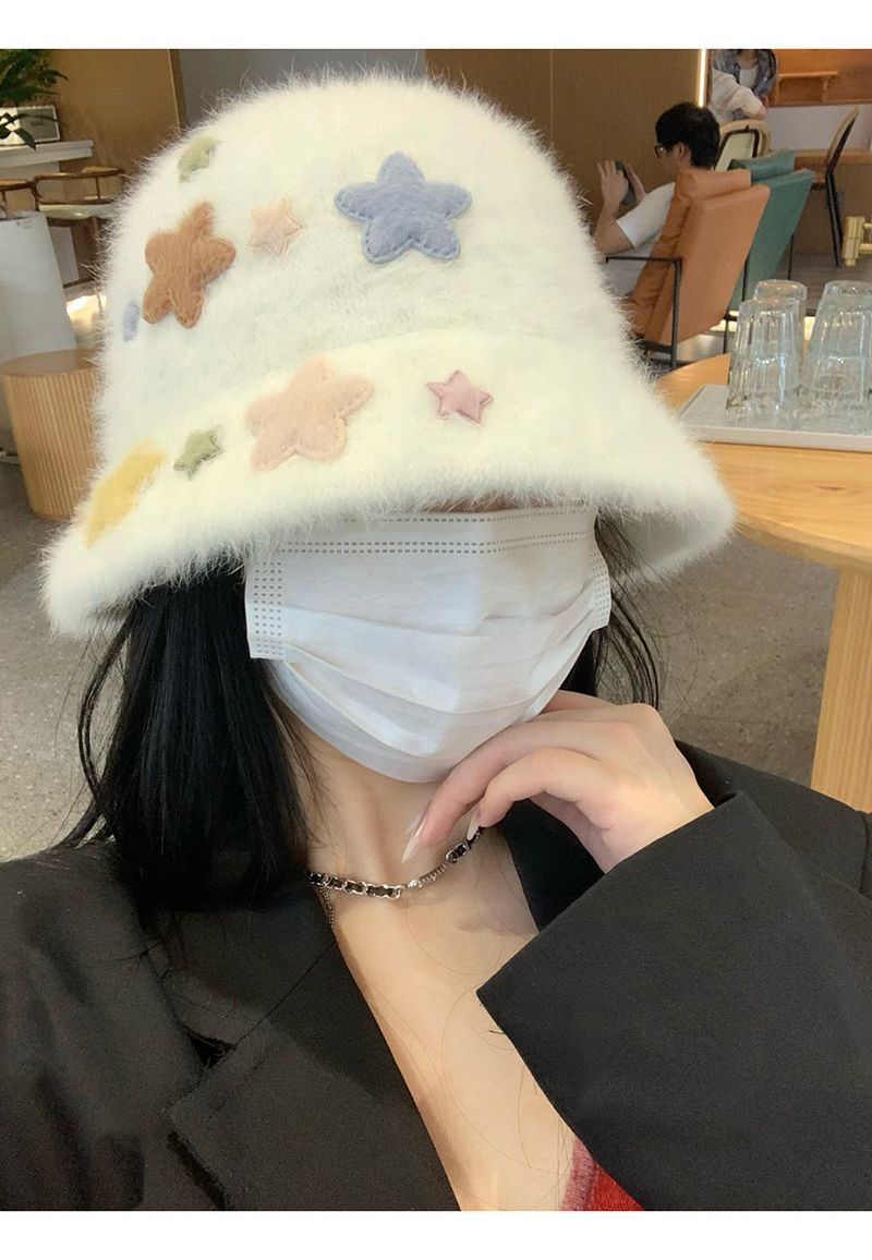 Cappello da pescatore in pelliccia di coniglio con viso esposto, da donna, autunno e inverno, con stelle carine, in peluche, caldo e semplice_voghion.com