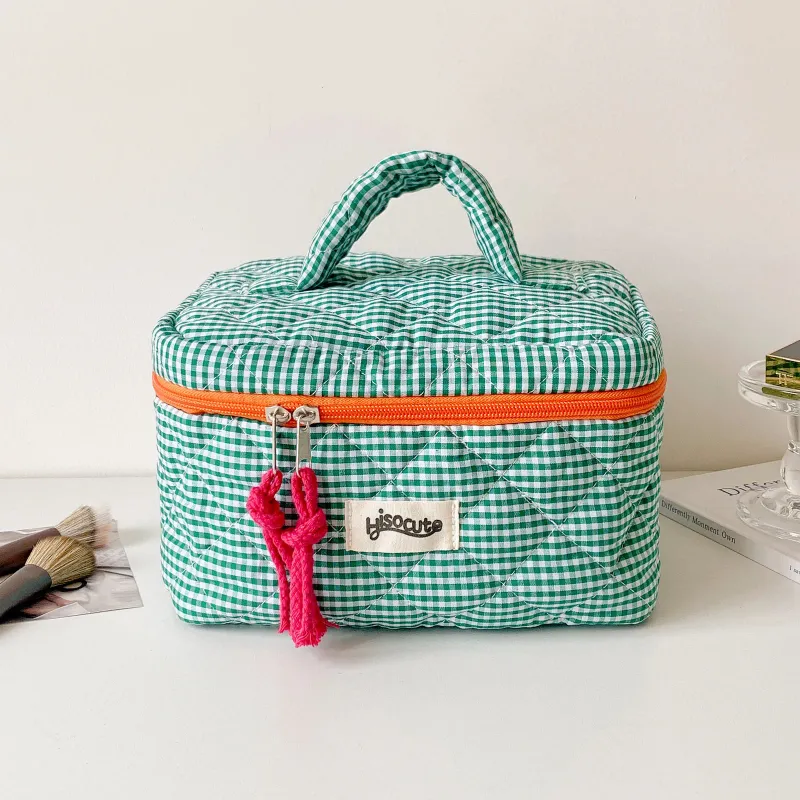 3pcs/Set Plaid Set Simple Style Large Capacity Portable Cosmetic Tools Storage For Home Bathroom Toiletry Bag 250509_voghion.com