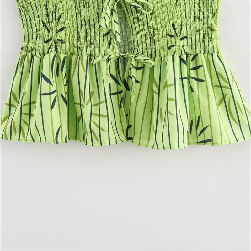 Women's Clothing Fashion Printed Round Neck Sleeveless Lace Up Vest Top Casual Street Style Trousers Suit_voghion.com