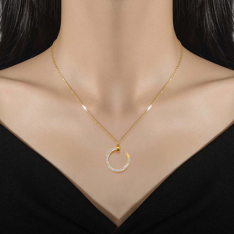 Fashion Luxury Zircon Crystal Hook Pendant Necklaces For Women Versatile Simple Female Neck Chain Ladies Jewelry_voghion.com