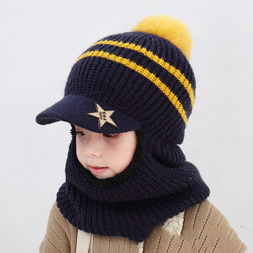 Gorro de punto de felpa para niños de diseño otoño e invierno 2-5 años niño y niña bebé más línea de pelusa protección contra el viento babero para la oreja un sombrero_voghion.com